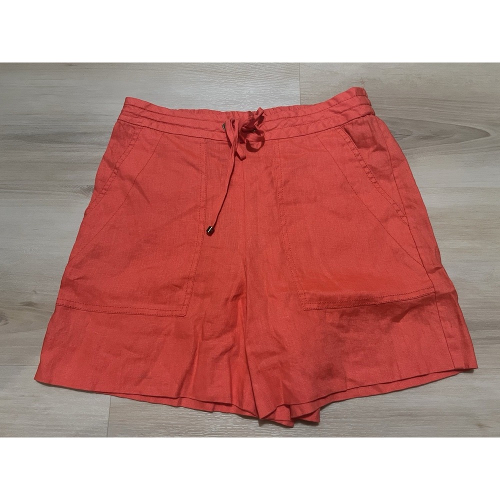 NWT Trina Turk Out Of Office XS Coral Pull On Elastic Shorts Drawstring Linen